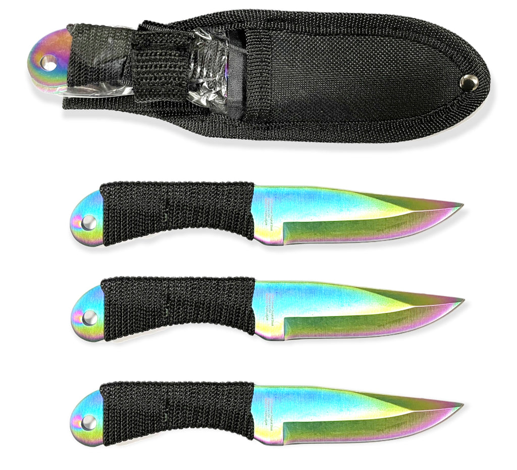 6.5 Inch 3PC Throwing Knife w/ case RAINBOW - AnyTime Blades