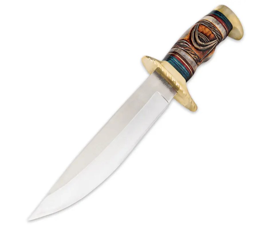 12" Timber Rattler Whispering Winds Bowie Knife Genuine Bone Fixed Blade - AnyTime Blades