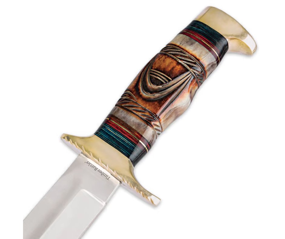 12" Timber Rattler Whispering Winds Bowie Knife Genuine Bone Fixed Blade - AnyTime Blades