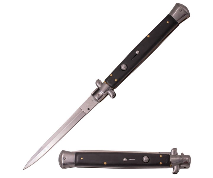 13 inch Automatic Stiletto Switchblade Available in Black Marble, Wood, Bone, White Pearl, Blue Pearl, Black Pakka Wood Handles - AnyTime Blades