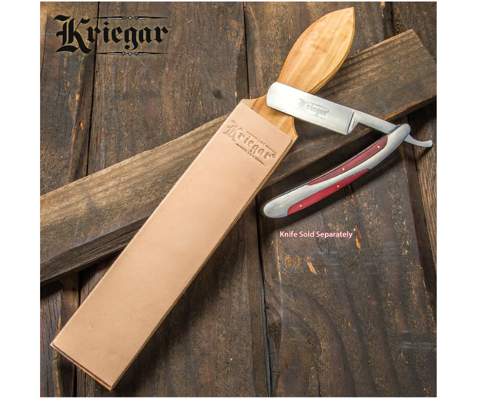 Kriegar Double Sided Paddle Strop - Smooth Buffalo Leather, Solid Hardwood, Sharpest Blade Edges Possible - AnyTime Blades