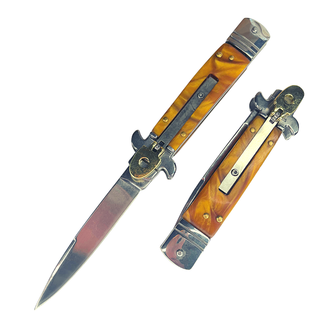 7.5" Leverletto Stiletto Automatic Knife - Gold Pearl - AnyTime Blades