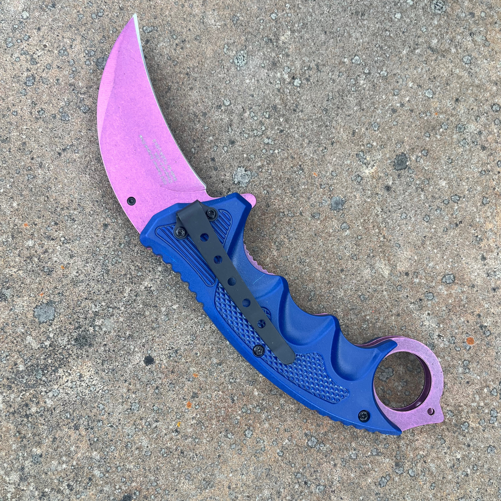 7.5" Pink Mean Bitch Karambit Folding Pocket Knife EDC - AnyTime Blades