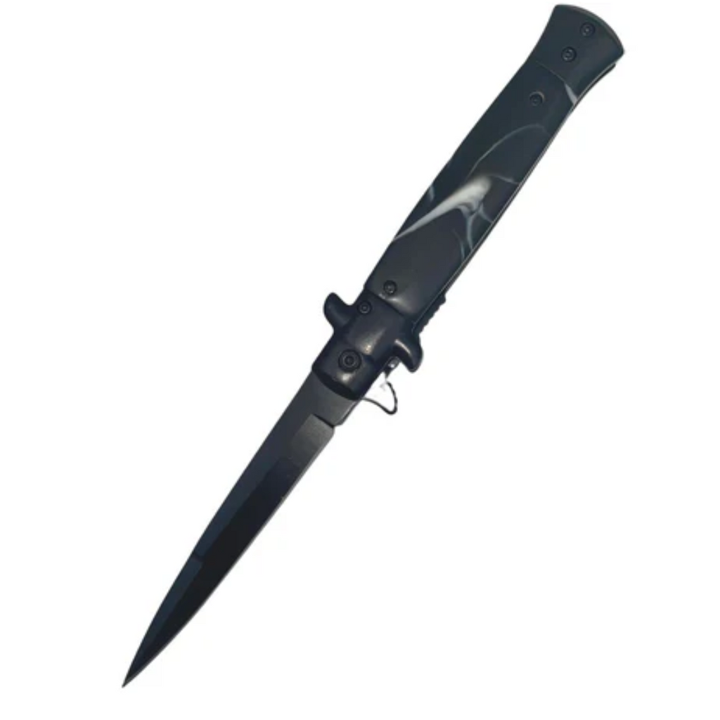 9" Godfather Italian Stiletto Spring Assisted Opening Pocket Knife Black Blade - AnyTime Blades