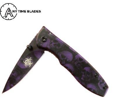 AnyTime Blades Pocket Knife - Skulls Blade and Handle- Available in 6 Colors - AnyTime Blades