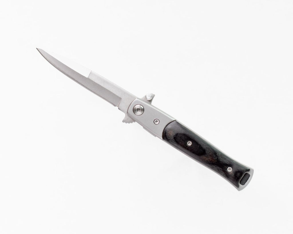 Assisted Opening Knife with Black Pakkawood Handle & Silver Blade - AnyTime Blades