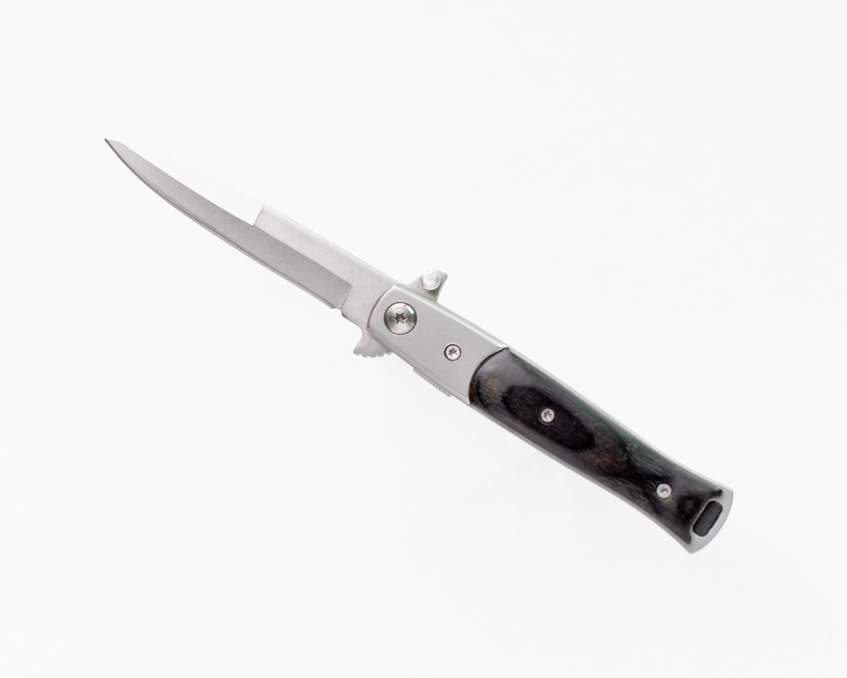 7.25 inch Spring Assisted Open Folding Pocket Knife Italian Style Stiletto - Black