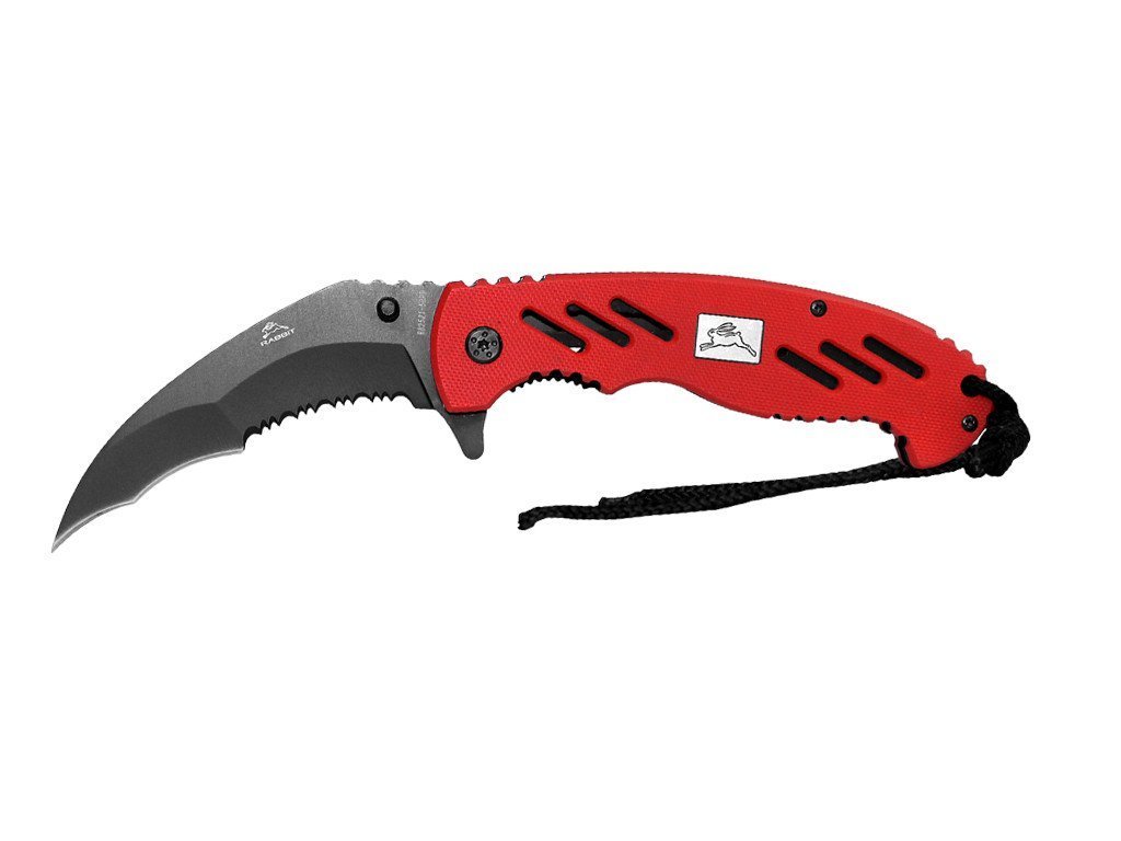Assisted Opening Pocket Knife with Paracord G10 Red Handle and Silver Blade - AnyTime Blades
