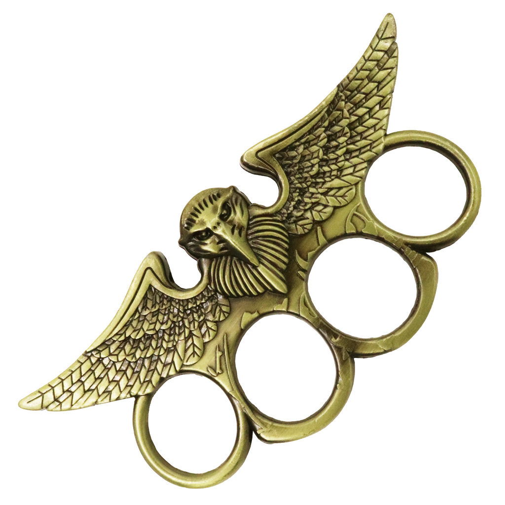 High-quality brass knuckles featuring a sleek, stylish design with a detailed winged eagle motif
