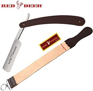 Brown Red Deer Shaving Barber Vintage Straight Razor With Red Deer Leather Strop - AnyTime Blades