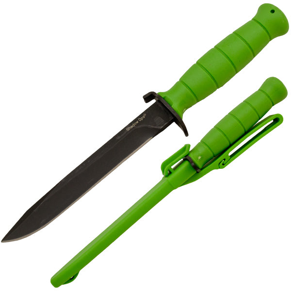 Green Handle Shadow Ops Zombified Fixed Blade Tactical Knife with Sheath and Attachment - AnyTime Blades