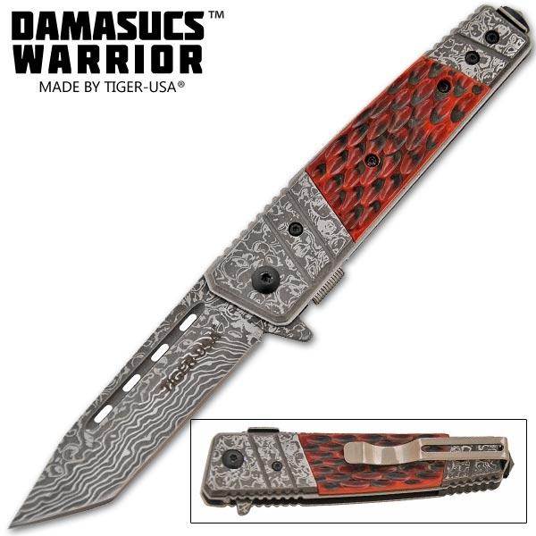 Etched Damascus Folding Knife - AnyTime Blades