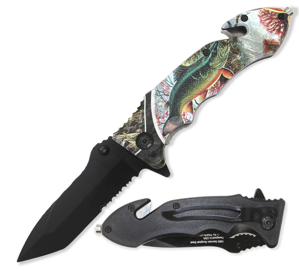 8.5" Spring Assisted Rescue Knife Gone Fishing Series - AnyTime Blades