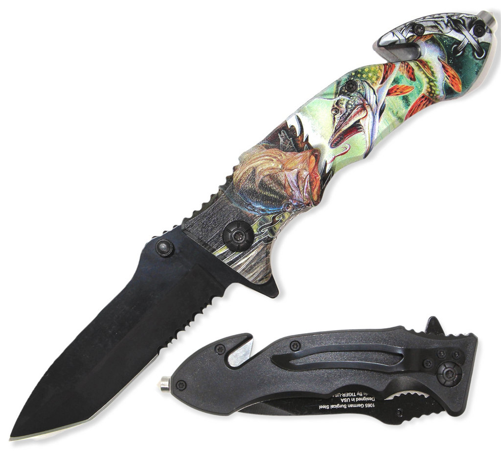 8.5" Spring Assisted Rescue Knife Gone Fishing Series - AnyTime Blades