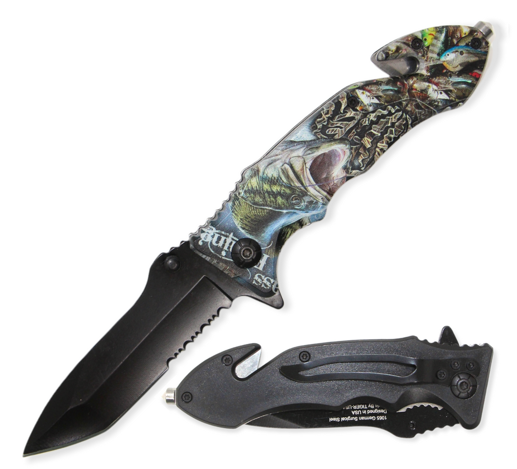 8.5" Spring Assisted Rescue Knife Gone Fishing Series - AnyTime Blades