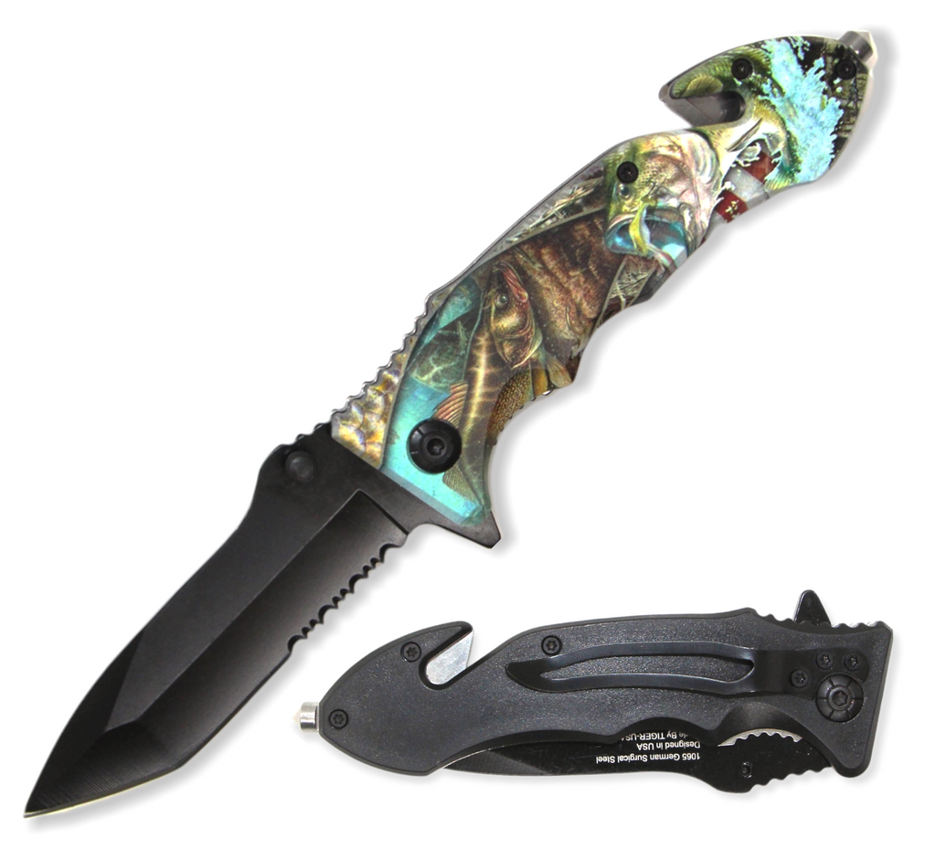 8.5" Spring Assisted Rescue Knife Gone Fishing Series - AnyTime Blades