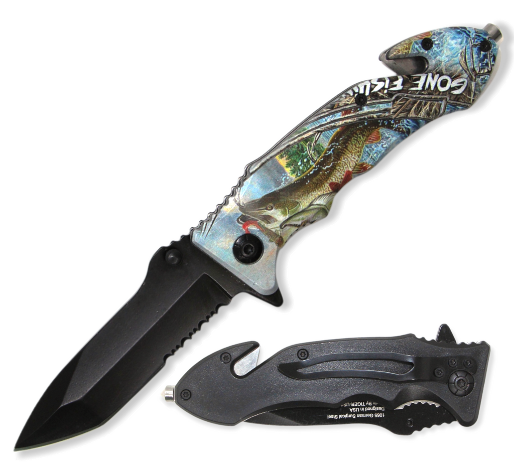 8.5" Spring Assisted Rescue Knife Gone Fishing Series - AnyTime Blades