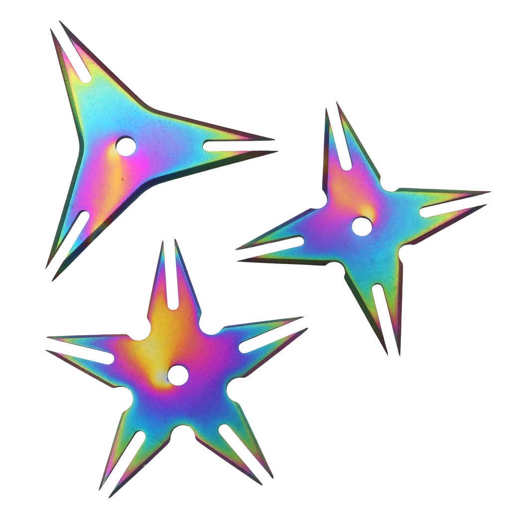 3 Pc Throwing Stars W CASE Rainbow - AnyTime Blades