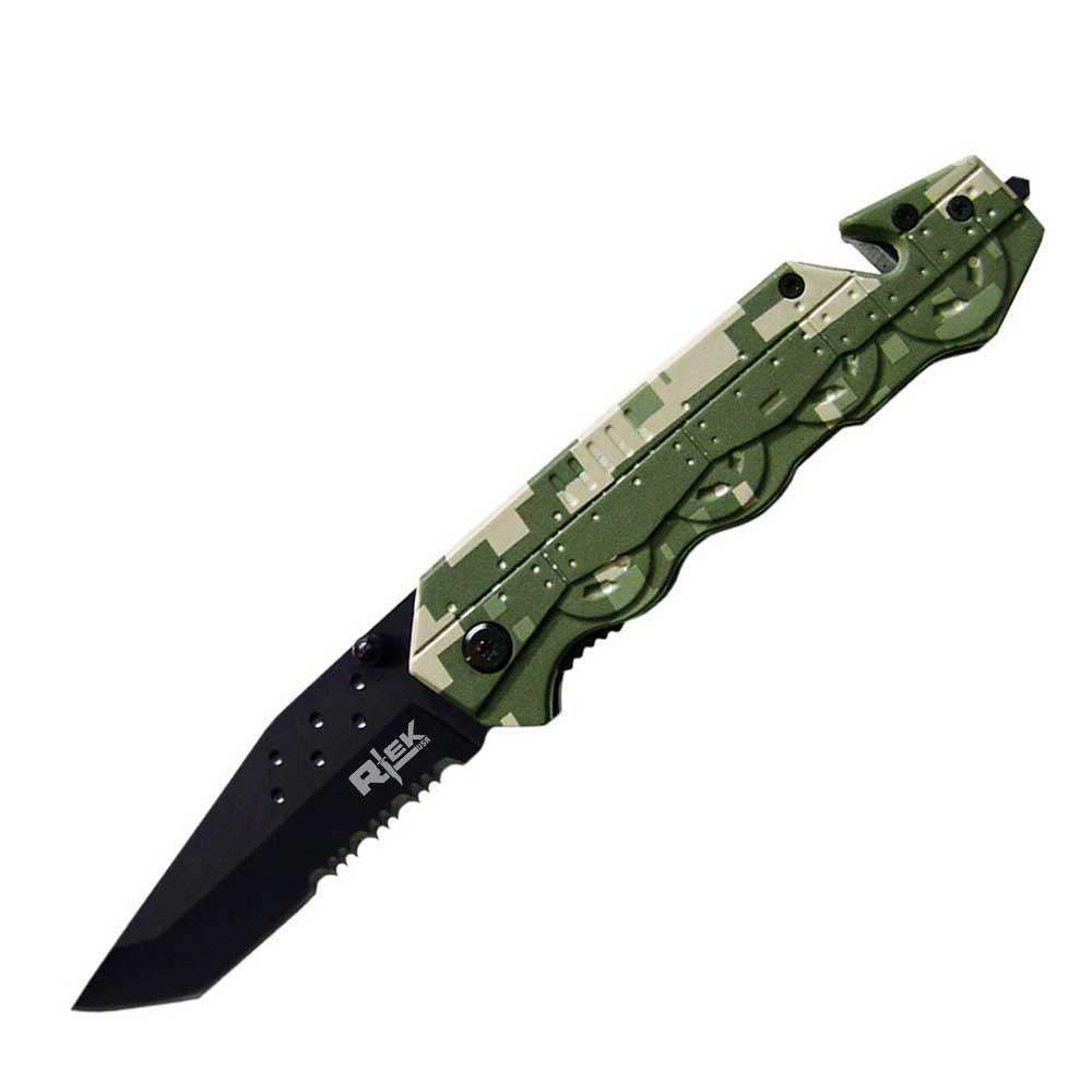 Rtek USA Tank Design Rescue Tactical Knife with Serrated Sharp Stainless Steel Blade Belt Clip Glass Breaker Seat Belt C - AnyTime Blades