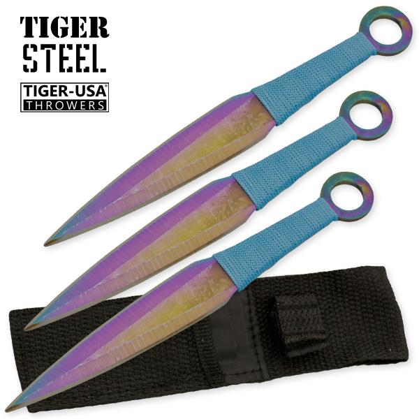 Set 3 Ninja Stealth Titanium Throwing Knives With Black Nylon Sheath Case - AnyTime Blades