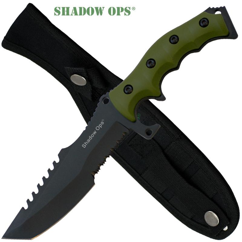 11" Black Blade Shadow Ops Survival Combat Knife Nylon Belt - AnyTime Blades