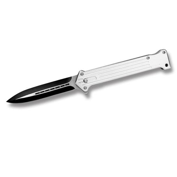 Silver Assisted Opening Joker Pocket Knife with Black Blade and Belt Clip - AnyTime Blades