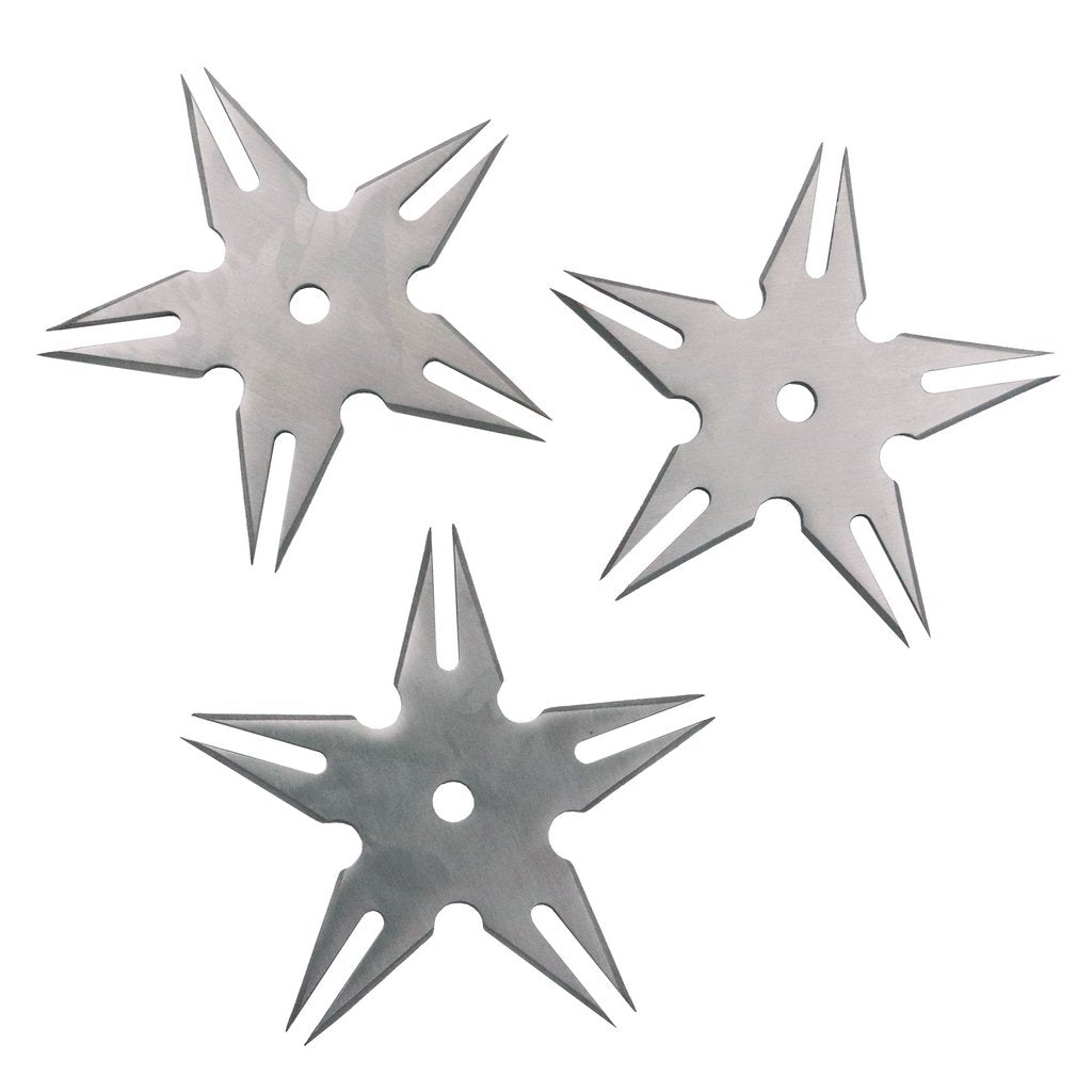 3 Pc Throwing Stars W CASE Silver Color - AnyTime Blades