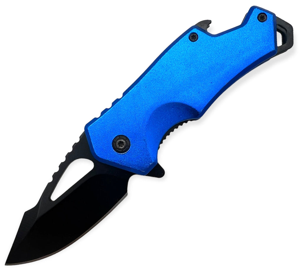 6.5" Assisted Open Pocket Knife with Bottle Opener - Blue - AnyTime Blades