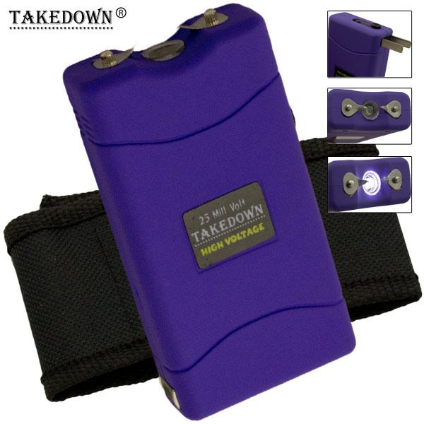 Takedown 25 Million Volt Rechargeable Purple Stun LED Flashlight & Holster - AnyTime Blades