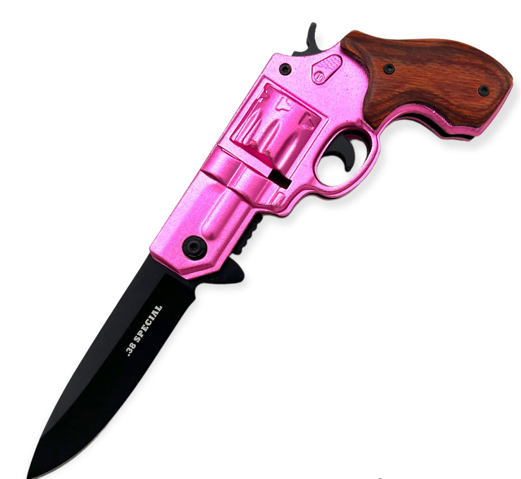 Tiger-USA Pistol Spring Assisted Knife Revolver Style PINK - AnyTime Blades