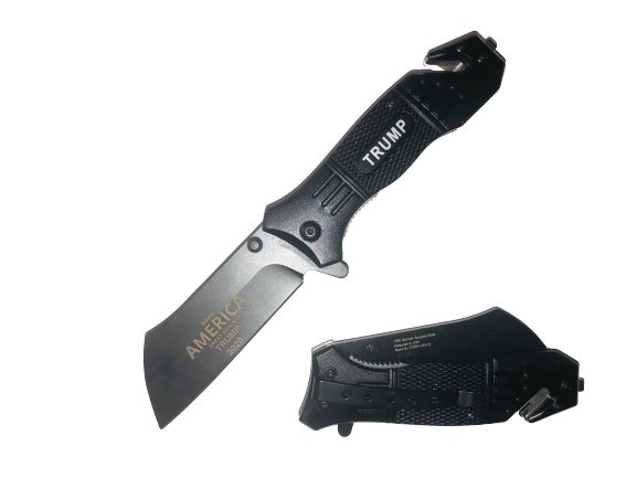 TRUMP 2020 "Make America Great Again" Black Assisted Opening Rescue Pocket Cleaver Knife Knife - AnyTime Blades