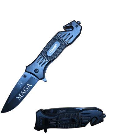 TRUMP "MAGA" Black Assisted Open Rescue Pocket Knife - AnyTime Blades