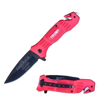 TRUMP "Make America Great Again 2020" Red Assisted Open Rescue Pocket Knife with Drop Point Blade - AnyTime Blades