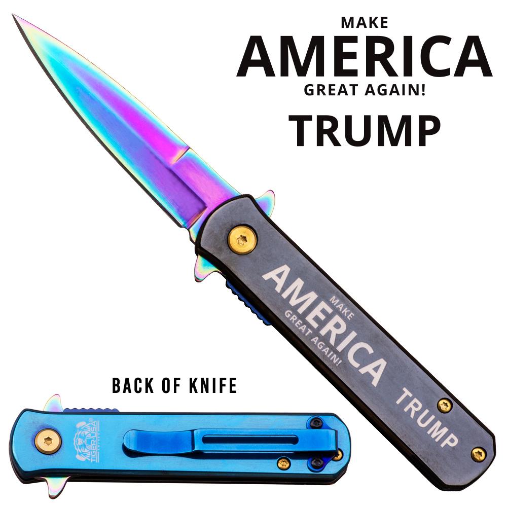 TRUMP "Make America Great Again" Assisted Open Tactical Pocket Knife with Steel Titanium Blade and Black Handle - AnyTime Blades