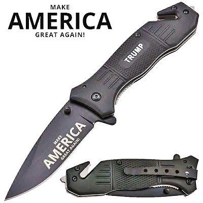TRUMP "Make America Great Again" Black Assisted Open Rescue Pocket Knife - AnyTime Blades