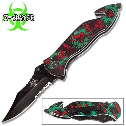 Zombie Assisted Open Rescue Folding Knife Walking Dead 4.5" Closed Green - AnyTime Blades